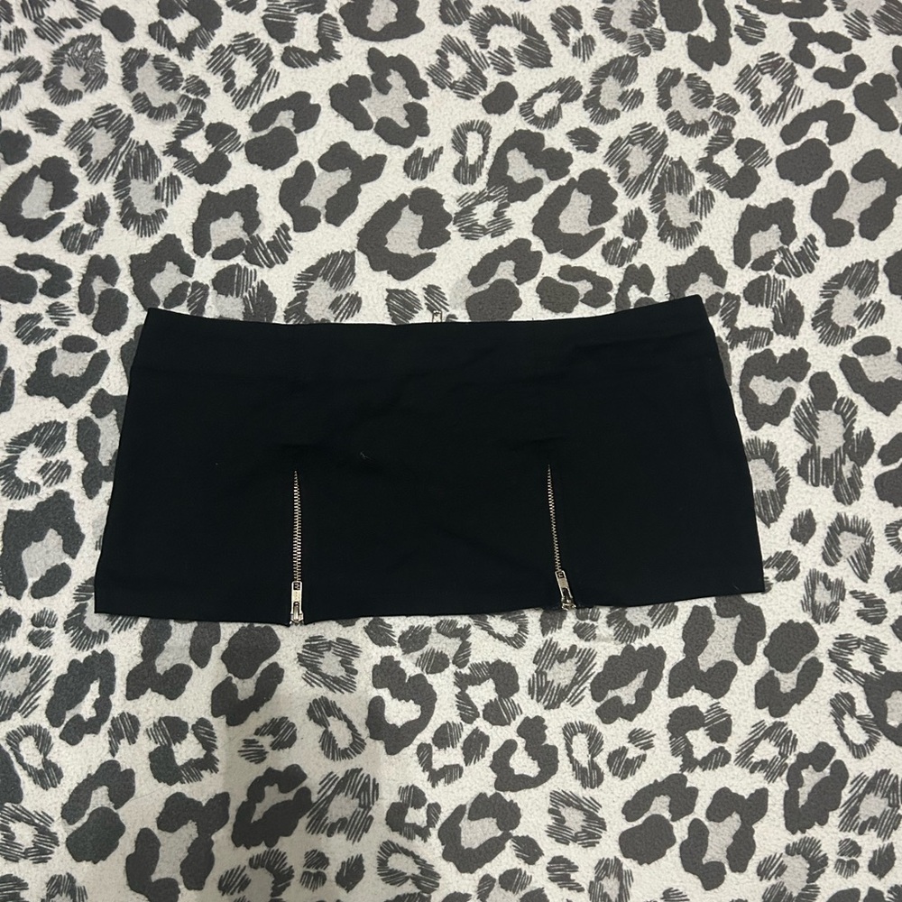 Black Folter Mini Skirt with Zipper Accents